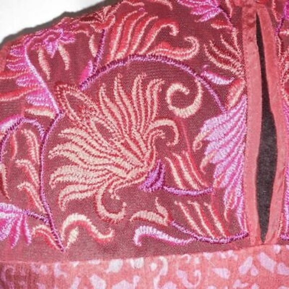 Anthropologie Niki Tlahajan Sz 0 Shift Dress Red Floral Keyhole Embroidry Party - Picture 7 of 10